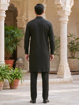 Mehendi yellow plain cotton silk festive eid kurta suit for men