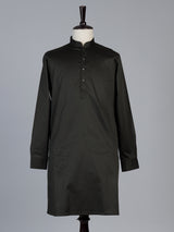 Mehendi yellow plain cotton silk festive eid kurta suit for men