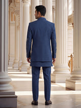 Navy blue royal mens embroidered indo western suit