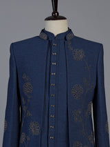 Navy blue royal mens embroidered indo western suit