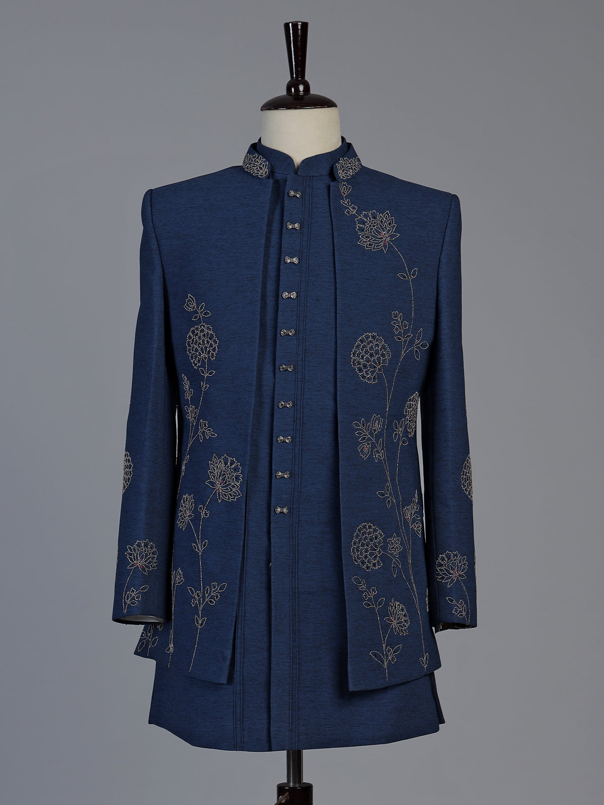 Navy blue royal mens embroidered indo western suit