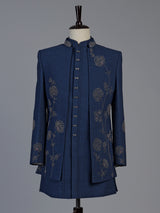 Navy blue royal mens embroidered indo western suit