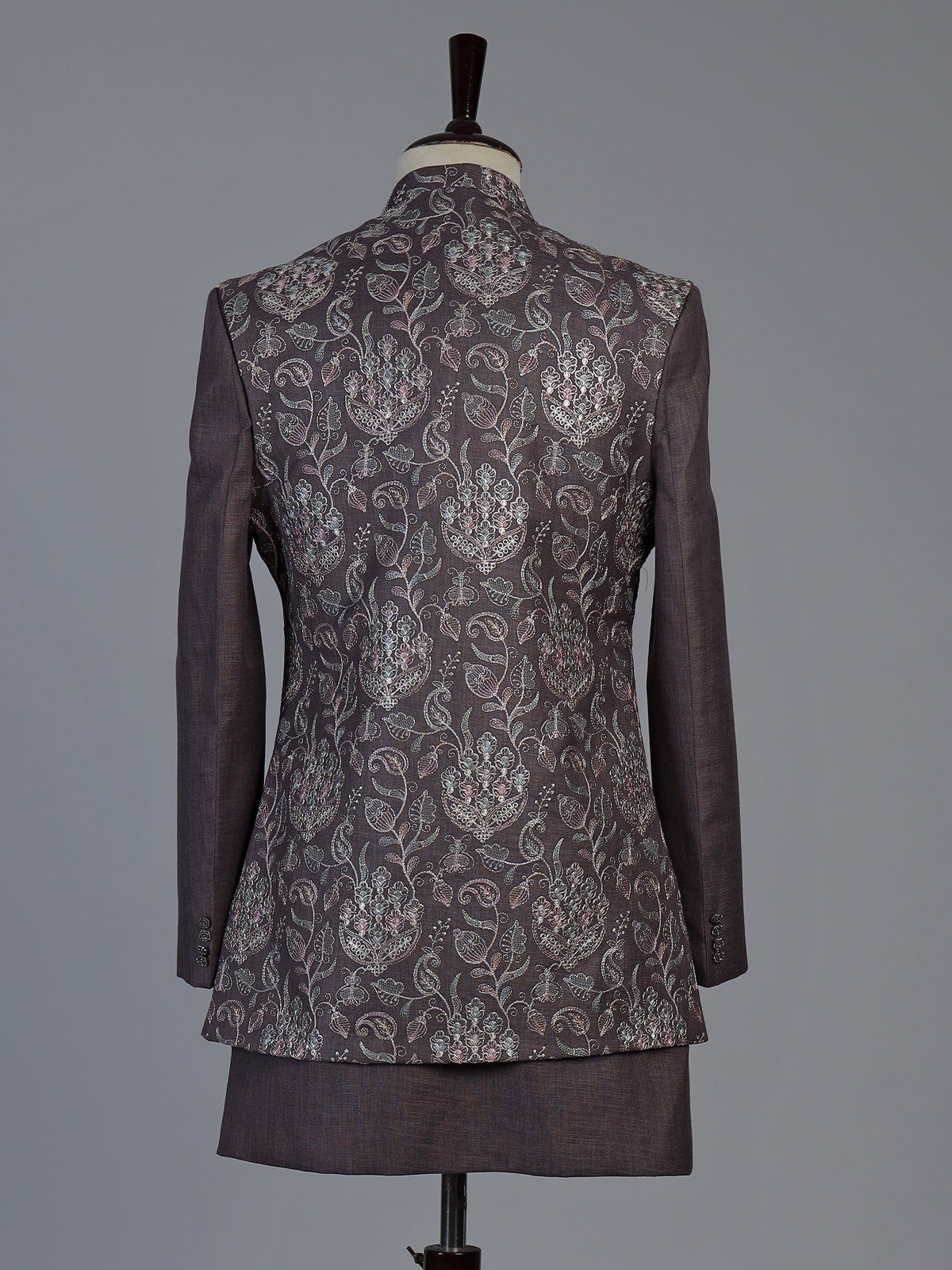 Wine majestic mens brocade silk indo western