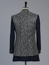Peacock blue premium mens jacquard indo western