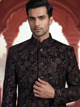 Black regal men velvet indo western set
