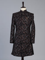 Black regal men velvet indo western set