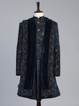 Rama blue luxury men velvet indo western