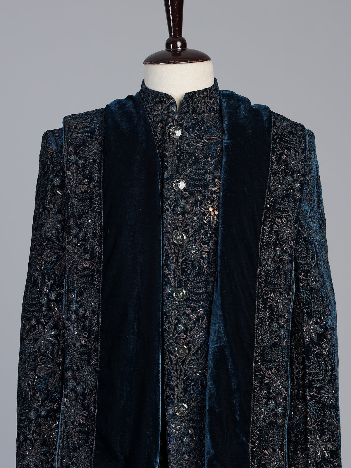 Rama blue luxury men velvet indo western