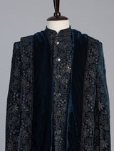Rama blue luxury men velvet indo western