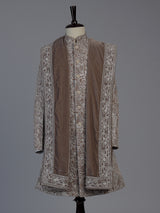 Khakhi brown heritage mens velvet indo western