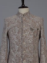 Khakhi brown heritage mens velvet indo western