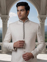Cream artistic mens matka silk indo western