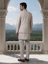 Cream artistic mens matka silk indo western