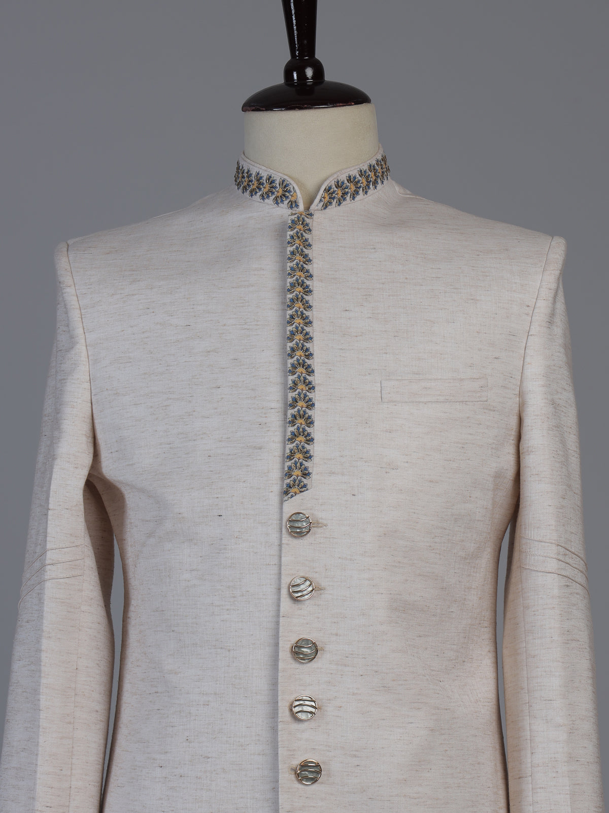 Cream artistic mens matka silk indo western