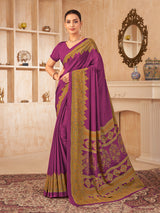 Purple printed crepe silk graceful casual wear saree