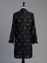 Black cotton silk elephant motif festive chinese collar kurta for men