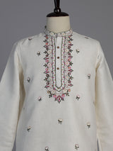Off white linen embroidered butti festive wear kurta for men