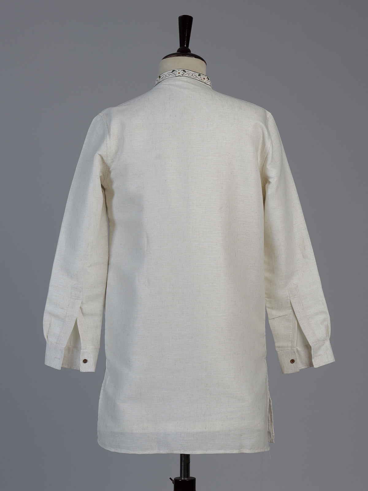 Off white linen embroidered butti festive wear kurta for men