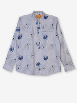 White cotton blue floral printed linen festive shirt style kurta for men