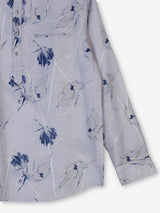 White cotton blue floral printed linen festive shirt style kurta for men