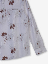 White cotton linen brown floral printed festive shirt style kurta for men