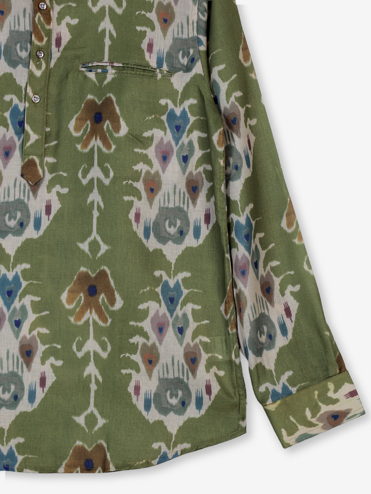 Pista green printed cotton silk festive shirt style kurta for men