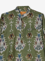 Pista green printed cotton silk festive shirt style kurta for men