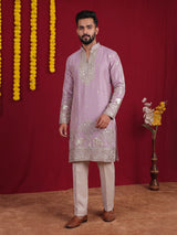 Purple heritage embroidered mens kurta pant
