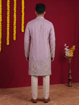 Purple heritage embroidered mens kurta pant