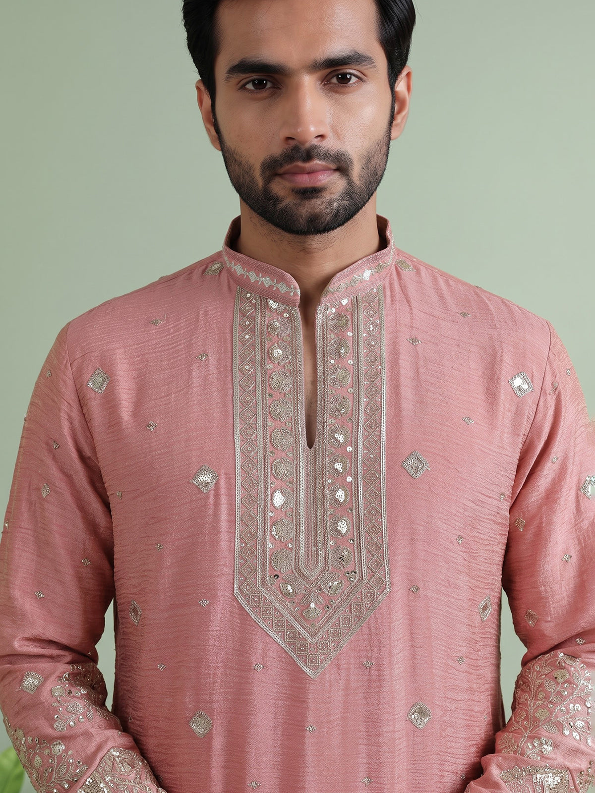 Onion pink elegant wedding mens kurta suit