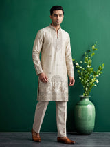 Cream premium festive wear mens kurta pant