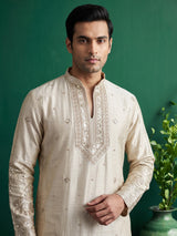 Cream premium festive wear mens kurta pant