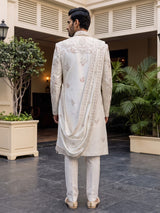 Off white regal groom sherwani with dupatta