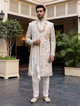 Off white regal groom sherwani with dupatta