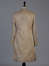 Beige royal embroidered mens wedding sherwani