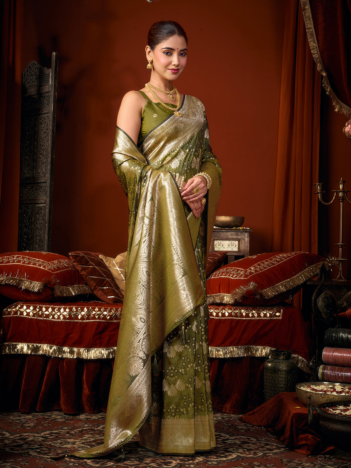 Green timeless festive silk saree