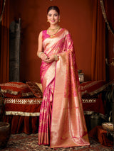 Pink majestic zari silk saree