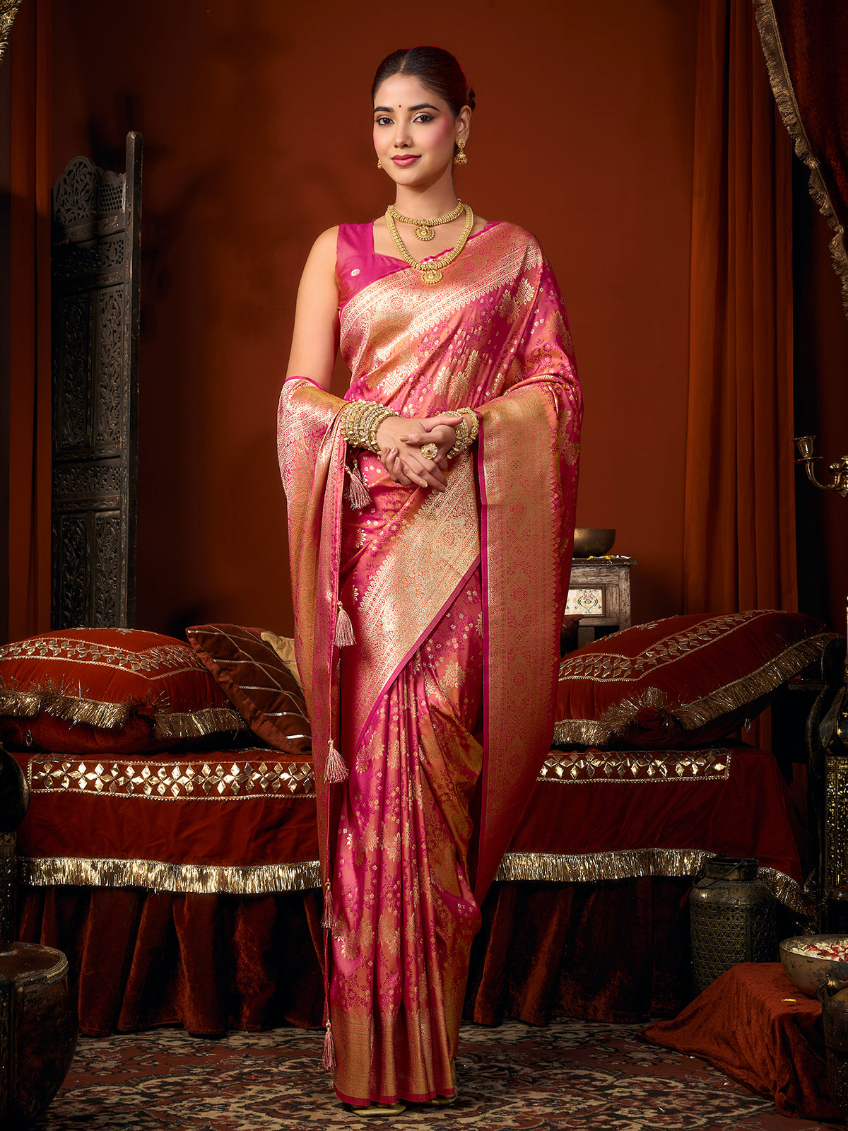 Pink majestic zari silk saree