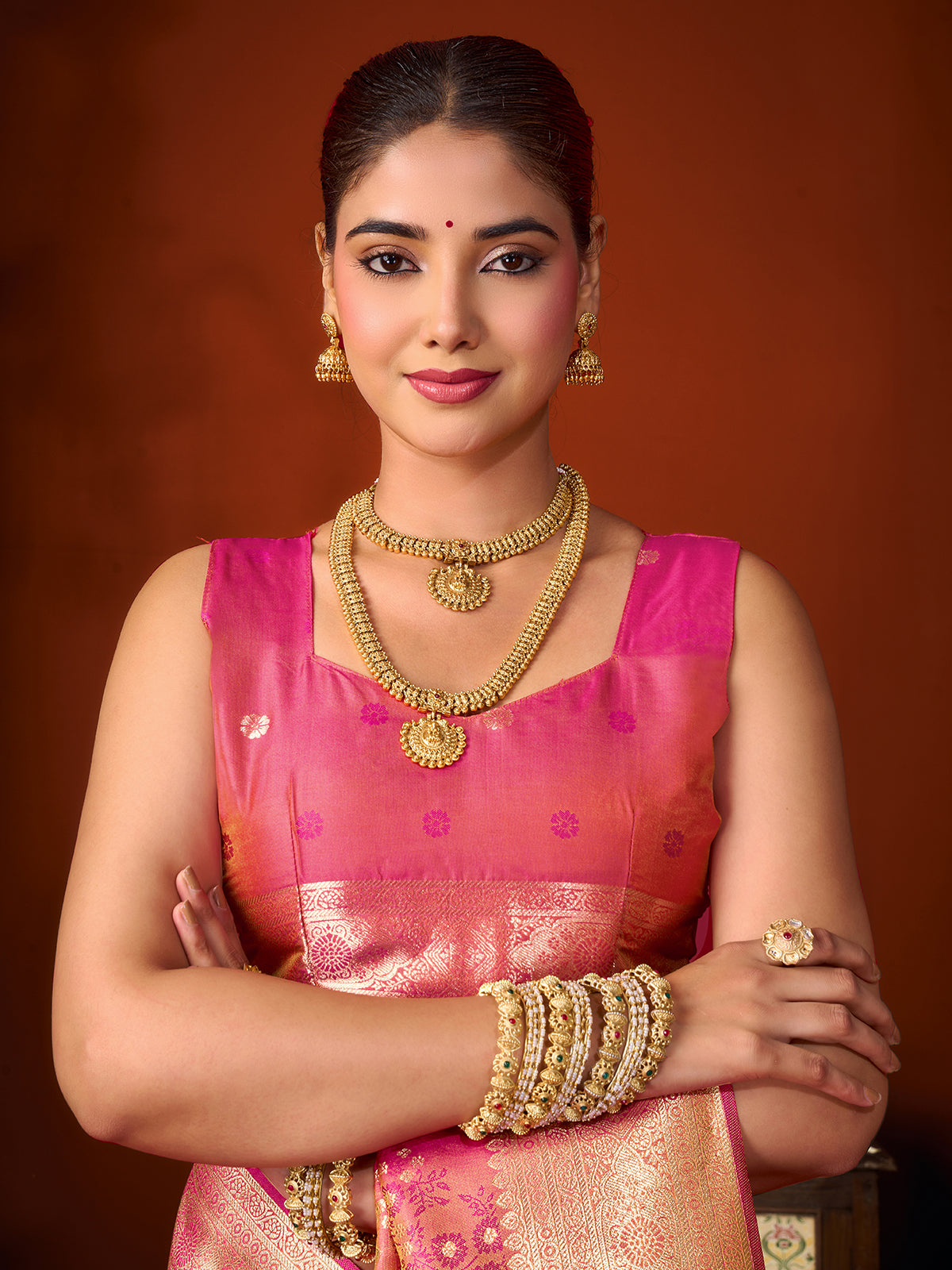 Pink majestic zari silk saree