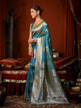 Sky blue heritage woven silk saree
