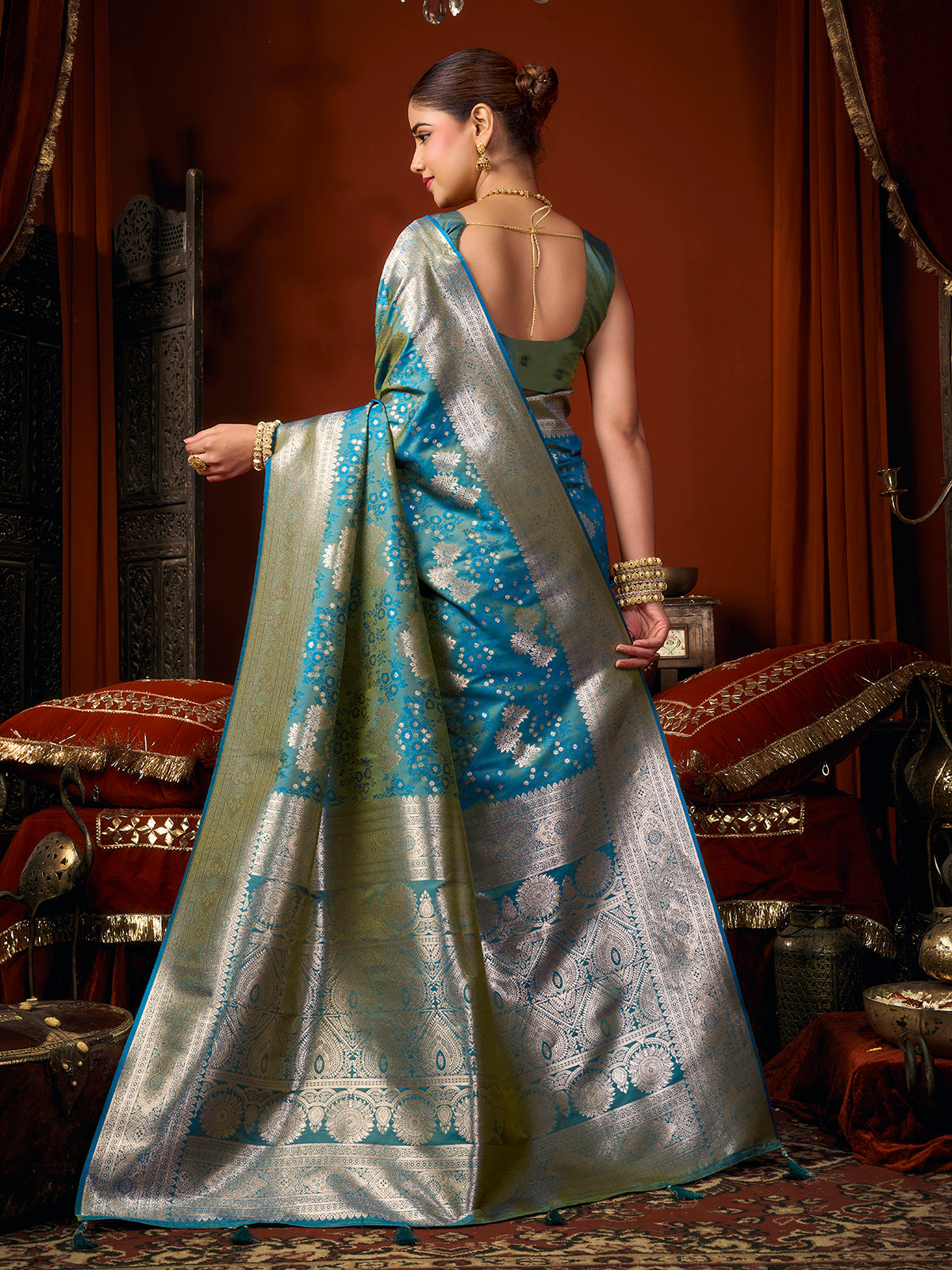 Sky blue heritage woven silk saree