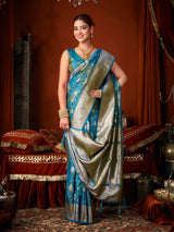 Sky blue heritage woven silk saree