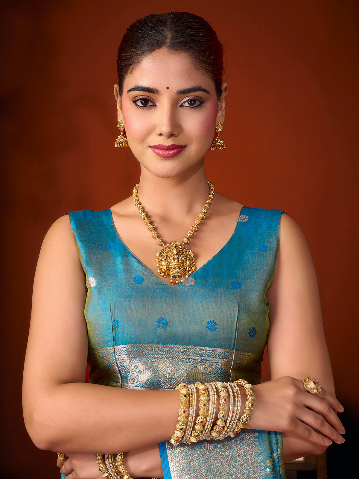 Sky blue heritage woven silk saree