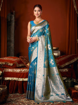 Sky blue heritage woven silk saree