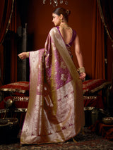 Deep purple royal banarasi soft silk saree