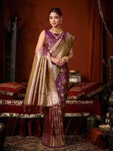 Deep purple royal banarasi soft silk saree