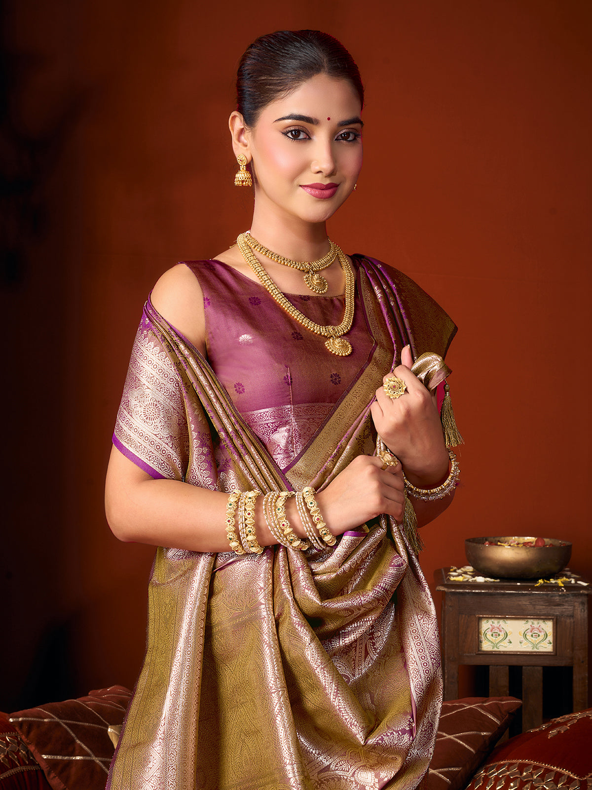 Deep purple royal banarasi soft silk saree