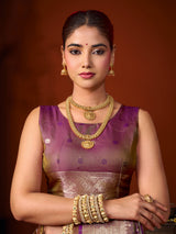 Deep purple royal banarasi soft silk saree