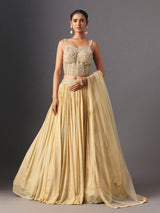 Beige chiffon georgette designer lehenga choli with dupatta style