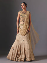 Beige designer silk lehenga choli with attached dupatta